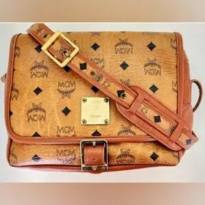 MCM Brown Visetos Leather Crossbody Bag